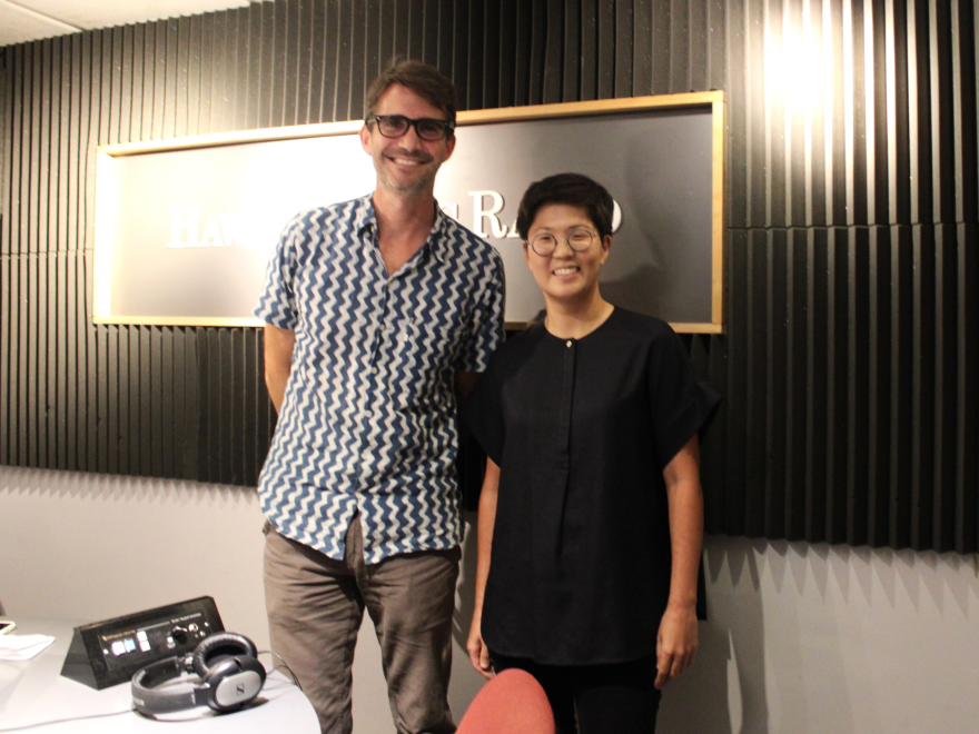 HPR's DW Gibson and Clara Kim in the Hawaiʻi Public Radio studio